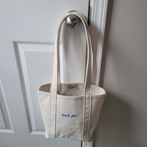 L.L. Bean Cream Tote Bag with Blue Embroidery